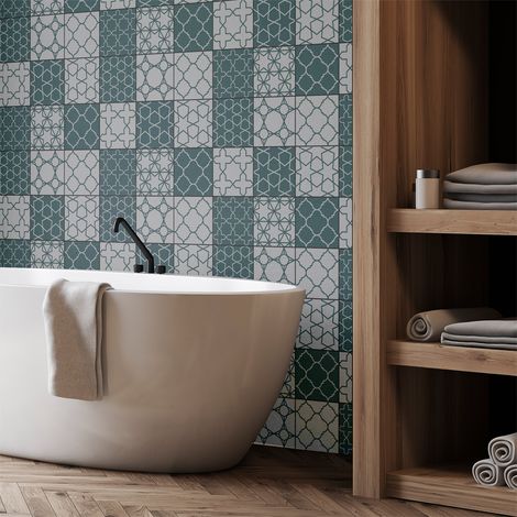 Sticker Mural Carrelage adhésif Cuisine Salle de Bain - 9 STICKERS CARREAUX DE CIMENT SCANDINAVE ANIKI - 9stickers20x20cm (1/5)