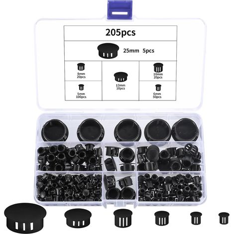205 Pcs Cache-Trous Noirs pour Meuble et Mur, Bouchons 5/6/8/10/13 mm (1/5)