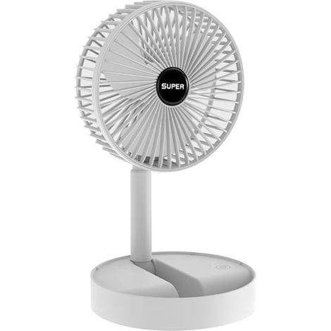Tragbarer, faltbarer Teleskopventilator, USB-aufladbar, kabellos, verstellbarer Ständer, 3 Windstufen, für drinnen und draußen geeignet – Weiß (1/5)
