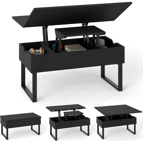 COSTWAY Convertible Coffee Table with Lift Top Mechanism 3 Hidden Storage Spaces Black (1/5)
