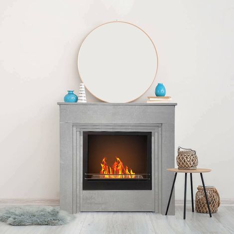 Dmora - Chimenea de bioetanol Kinsasa, Chimenea ecológica, Hogar sin humo, Calefactor de etanol, Made in Italy, 96x35 h96 cm, Gris (1/5)