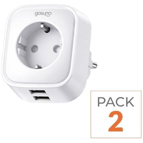Prise Connectée Intelligente WiFi 2.4GHz 16A Blanche + 2 Ports USB 2.1A (Lot de 2) - SILAMP