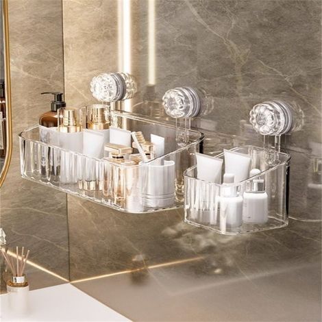 Saugnapf-Regal für Badezimmer – praktische Organisation und kein Bohren – groß + klein, transparente Farbe