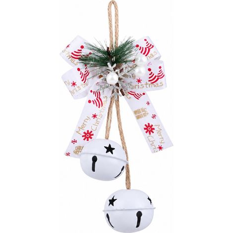 Cloches de Noël avec nœud, décorations de sapin vintage en fer forgé, résistantes à la rouille, blanches (1/5)