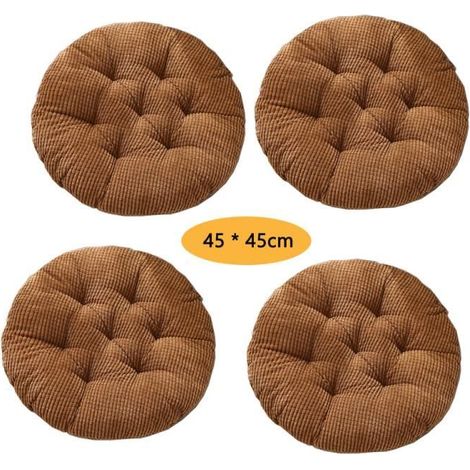 Coussin rond en velours côtelé épais et minimaliste - Lot de 4 Coussin de Siège 45x45 cm, Coussin de chaise,Cafe (1/3)
