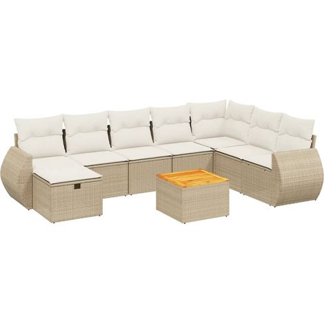 vidaXL Set Divano da Giardino 9 pz con Cuscini Beige in Polyrattan (1/4)
