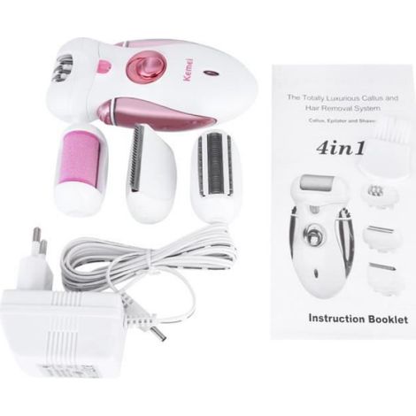 Épilateur électrique rasoir 4 en 1,Bikini Tondeuse Femme Jambe Brosse D’Exfoliation Coffret Épilation tête rasage Coupe-Soins Cadeau (1/4)