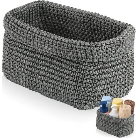 Panier de rangement gris JeiibrZui - Coton crocheté à la main - 21 x 13 x 15,5 cm - 1 pièce - Panier polyvalent pour salle de bain, salon et chambre d'enfant (1/5)