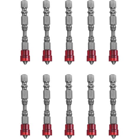 Set mit 10 magnetischen PH2-Schraubendreherbits mit 1/4-Zoll-Sechskantschaft für elektrische Schraubendreher, roter Magnet (1/5)