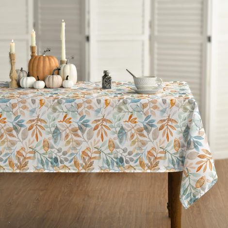 Horaldaily Tovaglia Foglie Blu e Arancioni 130 cm x 220 cm (1/5)