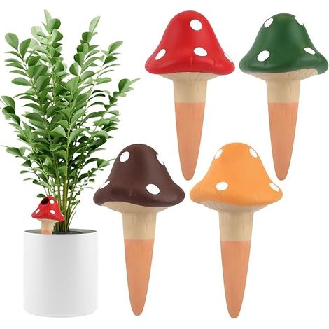Lot de 4 Cônes d'Arrosage Autonomes en Terre Cuite, Globes Goutteurs Décoratifs pour Plantes - Système d'Arrosage Automatique pour Plantes d'Intérieur et d'Extérieur (Champignon)