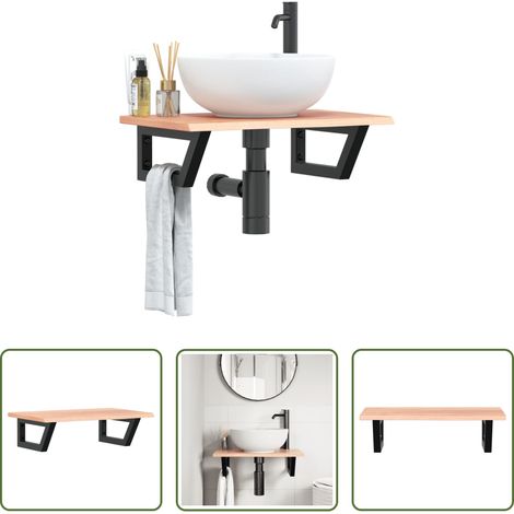 vidaXL Estante de lavabo de pared de acero y madera maciza de roble (1/5)