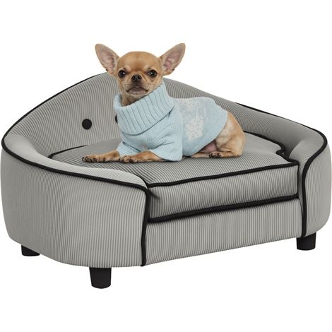 PawHut Dog Sofa for XS and S Size Dogs, Pet Chair Bed with Soft Cushion, Cat Sofa  Couch with Washable Cover, Wooden Frame, 66.5 x 45 x 35.5 cm, Grey