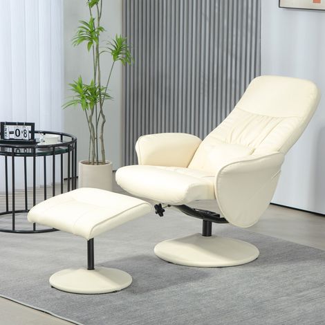 Sillón de Relax con Reposapiés Respaldo Reclinable hasta 145° para Salón Dormitorio Oficina 76x81x101 cm Crema (1/5)