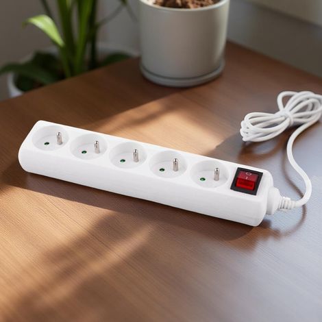 Bloc multiprise 5 prises avec terre et interrupteur IP20 Blanc - SIANCE (1/2)