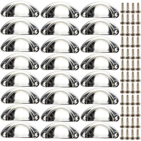 Lot de 24 boutons de porte en métal en fer, poignées de tiroir, d'armoire, décoration de meubles rétro pour tiroirs (argent) (1/5)