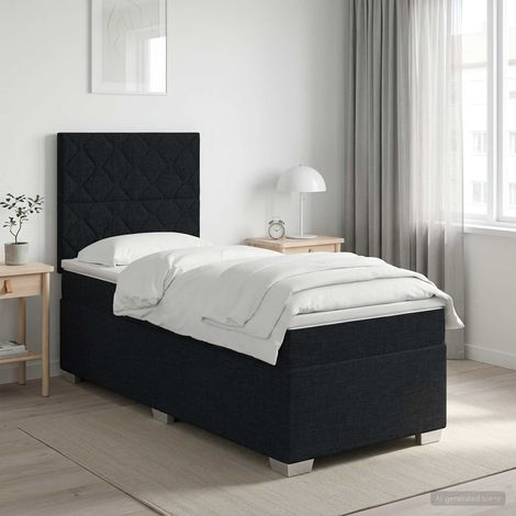 Cama box spring con colchón con cabecera Negro 90 x 190 cm Tela (1/5)