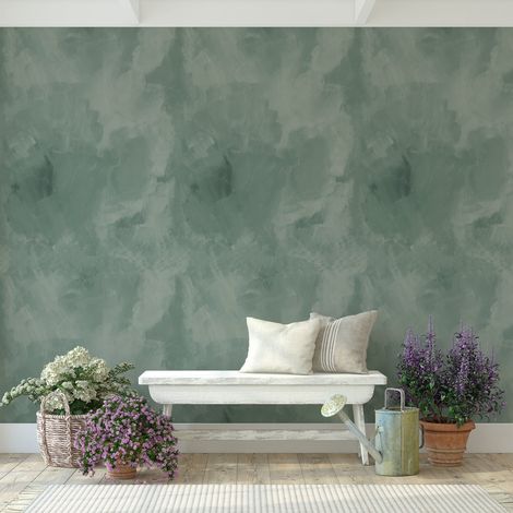 Carta da parati adesiva elegante per soggiorno Stucco Veneziano Verde