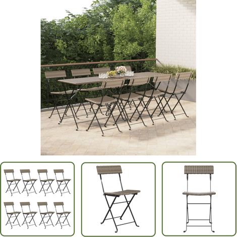 The Living Store Chaises de bistrot pliantes lot de 8 Gris Résine tressée acier - Chaise Bistro - Chaise Pliante - Mobilier De Jardin - Résine Tressée - Chaise Extérieure (1/5)