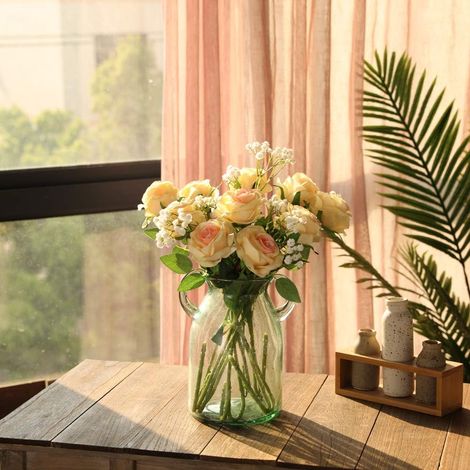 Roses artificielles en soie, bouquet pour la maison, le bureau, les mariages, compositions florales-AquaForge (1/4)