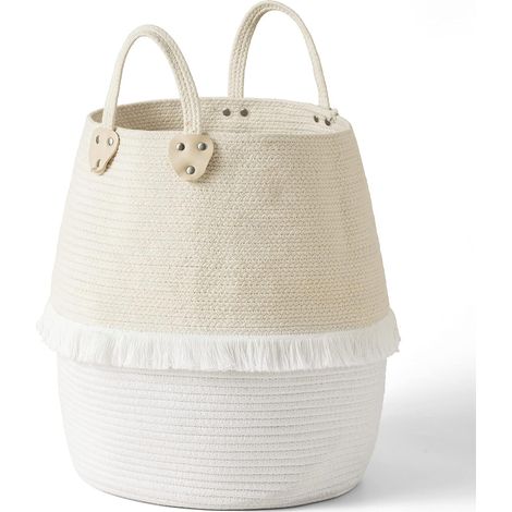 Panier à Linge Grand Panier de Rangement Tissé en Coton avec Poignée, pour Linges Sale Jouets Stockage Décoration Maison 40x38cm (1/4)