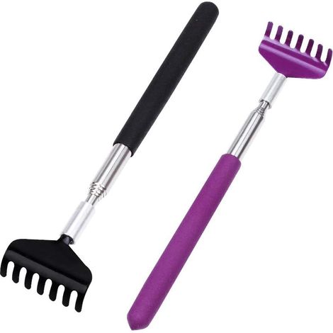 Grattoir de dos rétractable portable, 2 pièces (noir + violet),