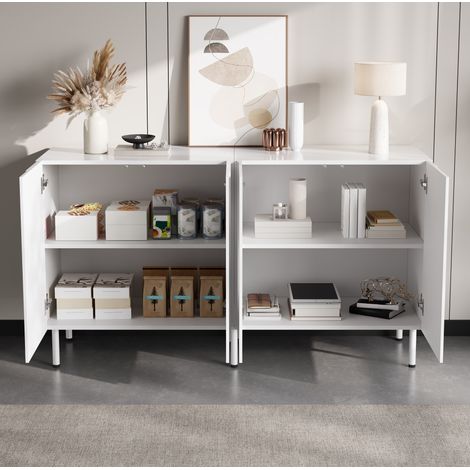 Credenza 140 x 40 x 77,5 cm con ante curve 3D, senza maniglie, push-to-open, bianca HAVRYA (1/5)
