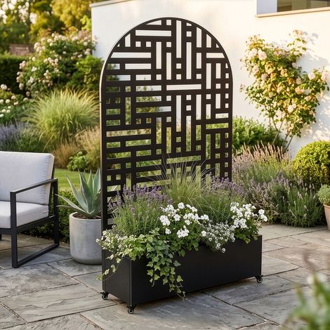 Cloison avec jardinière Bernalda en forme d'arc 190 x 120 x 38 cm noir casa.pro (1/5)