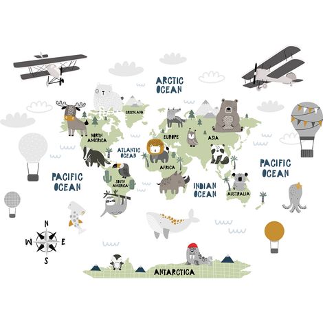 Papier peint panoramique Enfants - Carte du Monde - 195 cm x 145 cm (1/2)