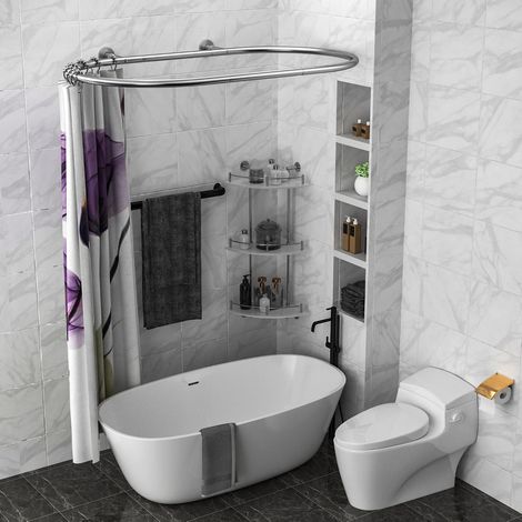 Tringle à rideau de douche ovale en alliage d'aluminium de forme carrée pour baignoire sur pieds sur griffes (argent) (1/5)