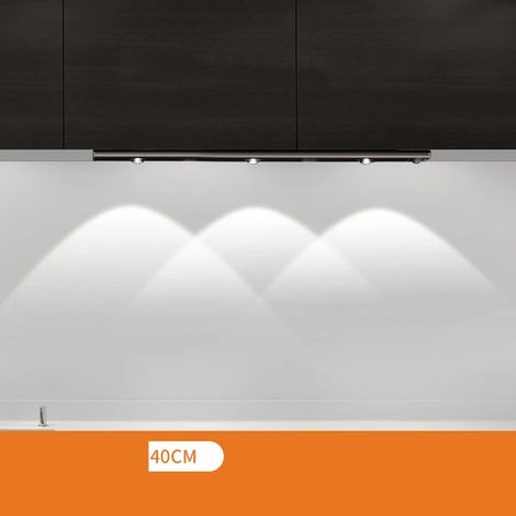 Foco LED inalámbrico con sensor de movimiento, lámpara inteligente recargable para cocina, retroiluminación magnética para baño, armarios y roperos - Negro (atenuación tricolor) 40 cm - RAPANDA