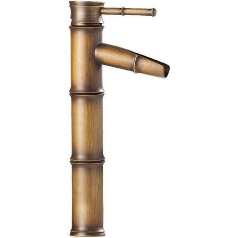 Vintage Bronze Antique Plein Cuivre Bambou Mélangeur de Cuisine de Salle de Bain Hôtel Robinet Robinet de lavabo, Cuivre, 3 Joints Break Mouth