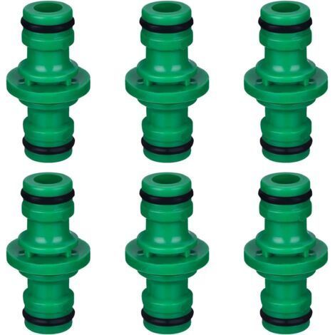Double male garden hose connectors (green), sturdy and durable, perfect for quick connections. (1/5)
