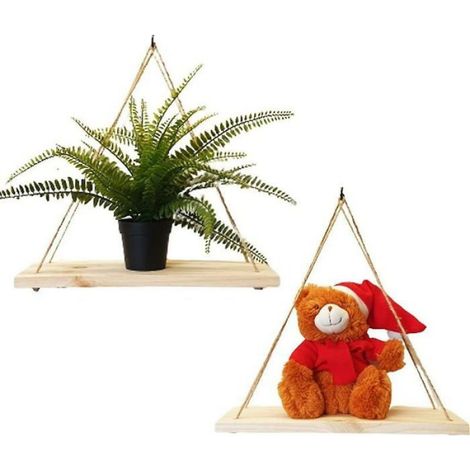Étagère Murale Suspendue, Bois Recyclé avec Crochet, Décoration Artisanale, 35x14cm, Lot de 2 (1/4)