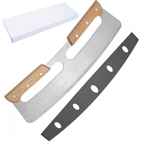 Pizza Cutter Mezzaluna - 14 Inch Stainless Steel Blade - Rocker Knife for Pizza and Baked Goods - Wooden Handle - Includes Protective Case (1/5)