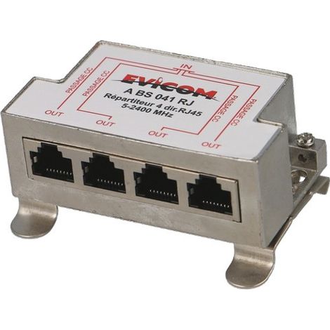 Evicom – Répartiteur RJ45 4 sorties – Connectique F – Socle de fixation – Pour installation réseau professionnelle (1/2)