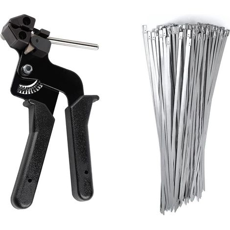 Pistolet D'attache de Câble en avec 100 Colliers de Serrage en Acier Inoxydable, Pistolet à Serrecâbles Pistolet à Cravate en Métal avec Fonction (1/5)