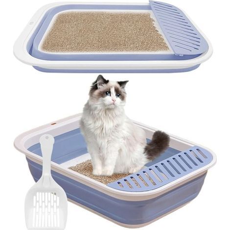 Bac à Litière pour Chat, Grande Maison de Toilette Pliable avec Pelle à Litière, Portable, Entrée Basse, Toilettes de Voyage avec pédale de Sable tombante pour Chats jusqu'aux Chats Plus âgés (1/5)