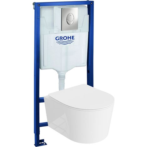 GROHE Bâti-support Skate Air + Lavita WC Loso suspendu blanc sans bord + panneau de commande Delta 25 chrome  Kit complet WC