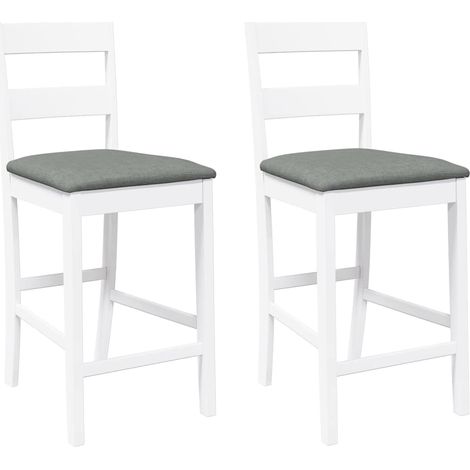 Lot de 2 Tabourets de bar,Chaise de bar avec coussins blanc bois massif d'hévéa CFW197578 (1/5)