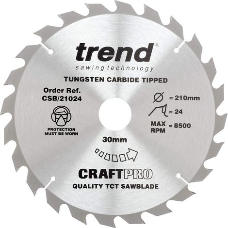 Trend Lama per sega circolare CraftPro TCT per uso generico per seghe da banco, diametro 210 mm x 24 denti x foro 30 mm, punta in carburo di tungsteno, CSB/21024