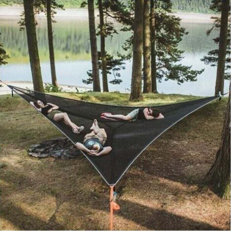 Grand Triangle ciel hamac Camping arbre multijoueur Portable hamac 3 personnes voyage arrière-cour extérieur jardin Camping (1/4)