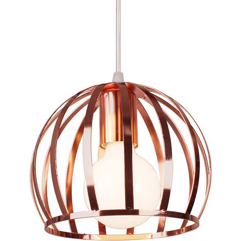 – Lustre suspension E27 cage en fer 19cm or rose – Luminaire vintage pour restaurants et salons – Câble ajustable 100cm – Tension AC110-240V (1/5)