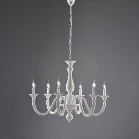 Lampadario Shabby Chic Lucca Legno Bianco 6 Luci E14 (1/2)