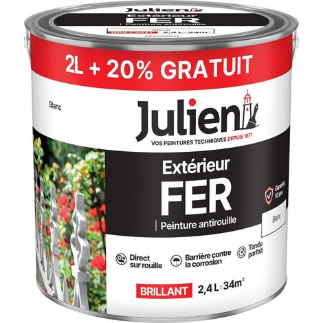 Julien – Peinture extérieure fer antirouille 2L + 20% gratuit – 164085 – Brillante pour métal – Résistante aux intempéries et UV