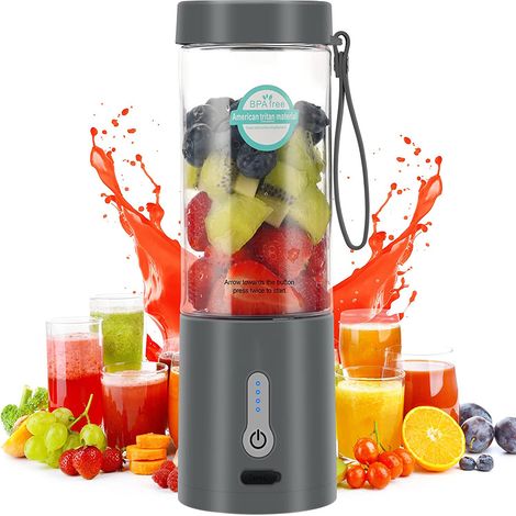 1 Mixeur portable 530ml, 6 lames, rechargeable Type-C, mixeur smoothie avec bac à glaçons, voyage, sport, cuisine (1/5)