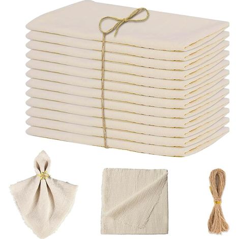 Serviette de Table, 12 Pièce Serviettes de Table en Tissu, 42 x 42 cm Serviettes en Lin avec 10m Ficell, Serviettes de Table en Lin avec Franges, pour Mariage, Hôtels, Restaurants, Fêtes (1/5)