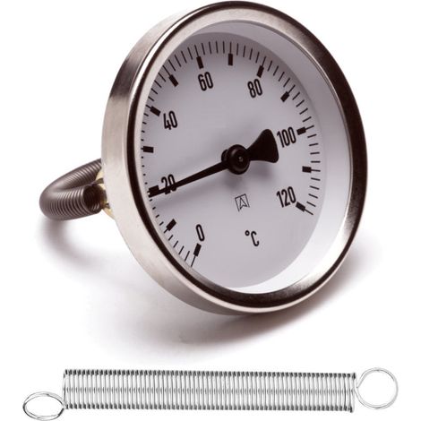 Schläfer 0930171 Termometro bimetallico a contatto per Tubi con clip Molla Bimetallica Acciaio Inossidabile, cassa diametro 63 mm scala 0-120 °C. (1/5)