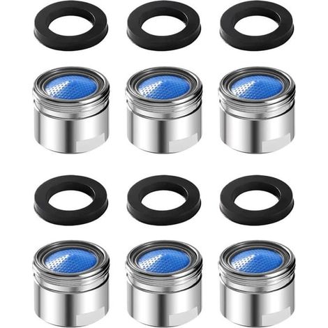 Lot de 6 purgeurs d'air M18, avec 6 joints d'étanchéité, accessoires de filtre pour robinet avec filtre ABS, pour cuisine et salle de bain - argent - 18 mm (1/5)