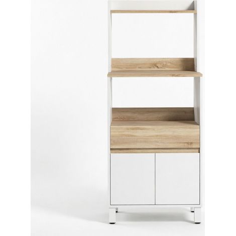 Buffet à rangement mixte sur pied meuble micro-ondes compartiments fermés et étagères ouvertes (1/5)